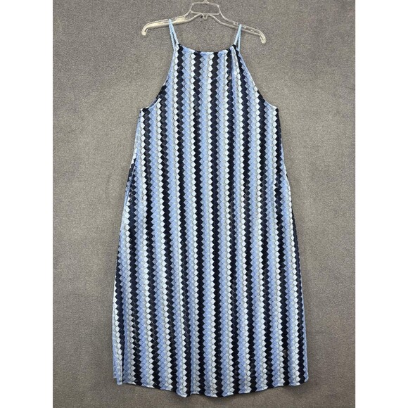 C&C California Dress Womens Medium Blue Sheer Crochet Lace Halter A-Line Tassel - Picture 1 of 16